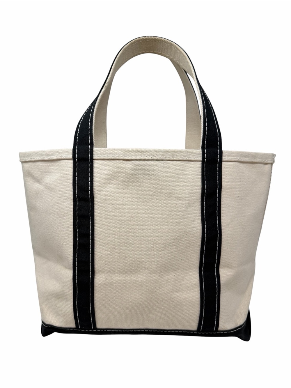 L.L. Bean Boat and Tote Bag in Cream Canvas with Black Trim Purple Wisteria Logo - Picture 2 of 11